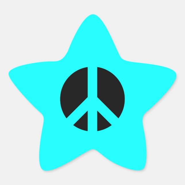 Aqua and Black Peace Symbol Star Sticker (Front)