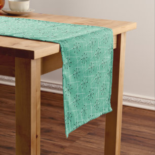 Aqua and Black, Starburst Pattern Fifties Style Short Table Runner