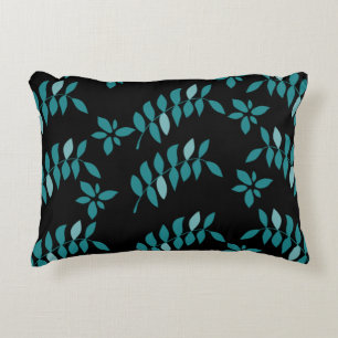 Aqua and Black Tropical jungle Accent Pillow