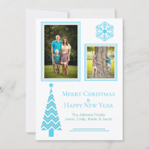 Aqua and Blue Festive Christmas Photo Card