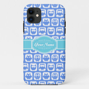 Aqua and Blue Owl Personalized Name iPhone 11 Case