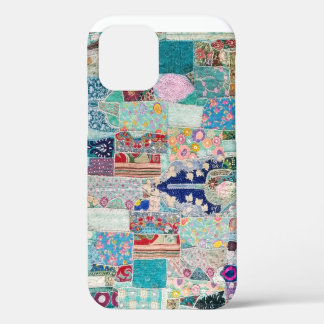 Aqua and Blue Quilt Tapestry Design iPhone 12 Case