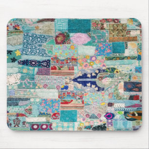 Aqua and Blue Quilt Tapestry Design Mouse Pad