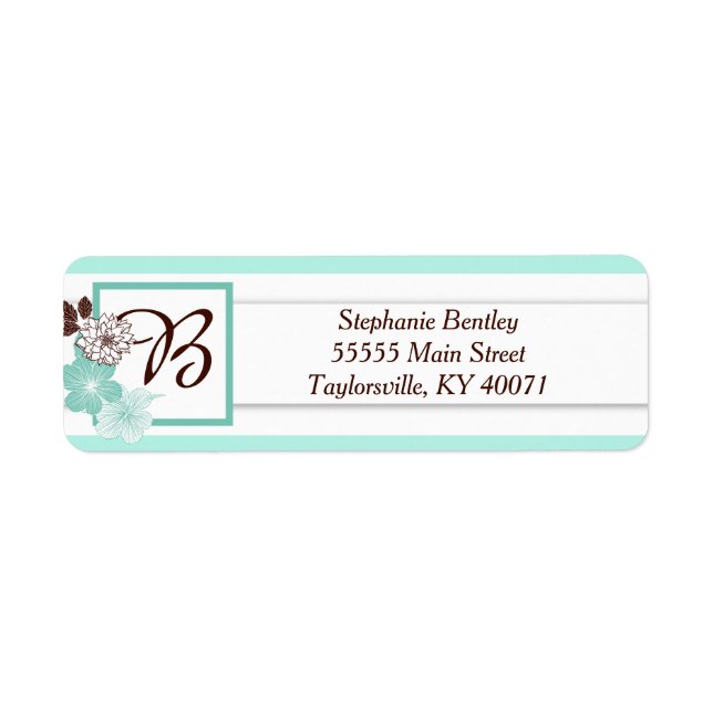 Aqua and Brown Flowers Return Address Label (Front)