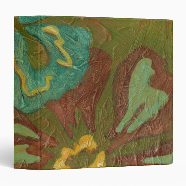 Aqua and Burnt Orange Flowers on Green Background Binder (Front/Spine)
