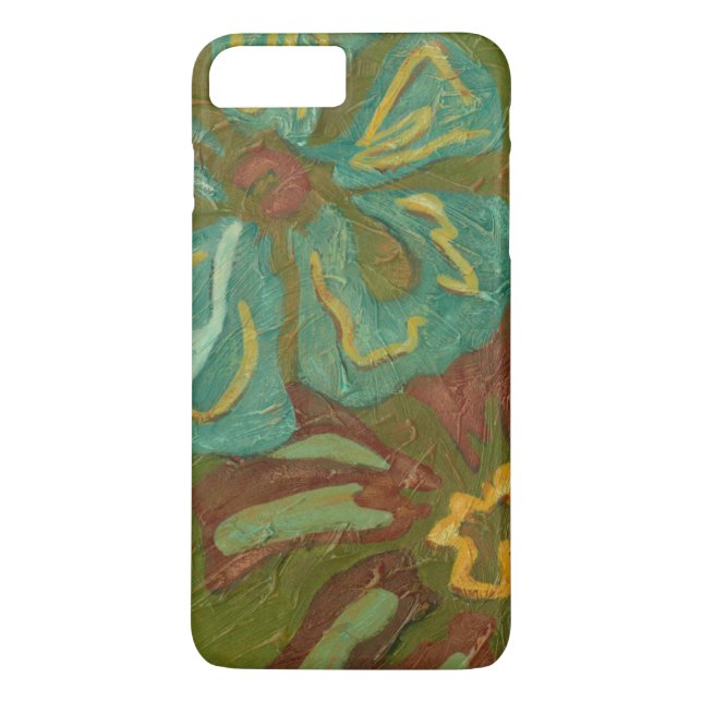 Aqua and Burnt Orange Flowers on Green Background Case-Mate iPhone Case (Back)