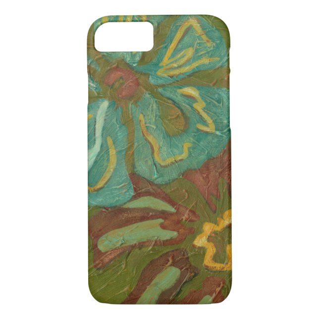 Aqua and Burnt Orange Flowers on Green Background Case-Mate iPhone Case (Back)