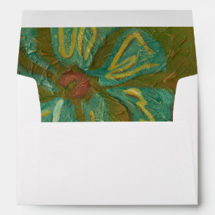Aqua and Burnt Orange Flowers on Green Background Envelopes