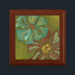 Aqua and Burnt Orange Flowers on Green Background Gift Box<br><div class="desc">Heavy paint strokes punctuate this piece by Chariklia Zarris. Aqua and burnt orange flowers loom large on a lime green background. A great piece to help you start your art collection!</div>