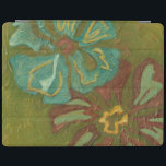 Aqua and Burnt Orange Flowers on Green Background iPad Smart Cover<br><div class="desc">Heavy paint strokes punctuate this piece by Chariklia Zarris. Aqua and burnt orange flowers loom large on a lime green background. A great piece to help you start your art collection!</div>