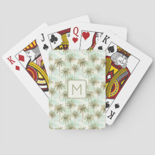 Aqua and Cream Tropical Palm Tree Monogram Playing Cards
