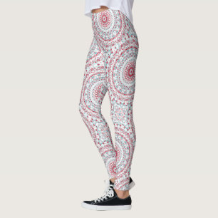 Aqua and Crimson Mandala Pattern Leggings
