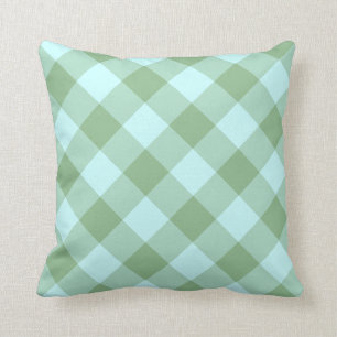 Aqua and Dark Sea Green Gingham Throw Pillow