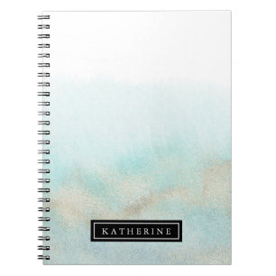 Aqua and Gold Beach Personalized Spiral Notebook