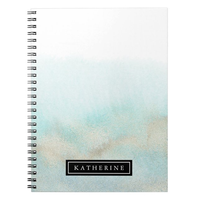 Aqua and Gold Beach Personalized Spiral Notebook (Front)