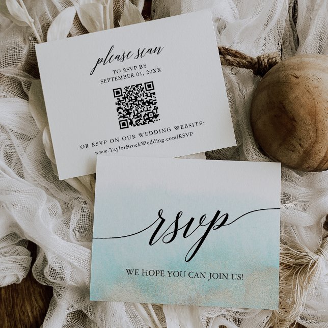 Aqua and Gold Beach QR Code RSVP Card (Creator Uploaded)