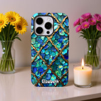 Aqua and Gold Grid Texture