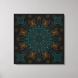 Aqua and Gold Mandala Art Canvas Print