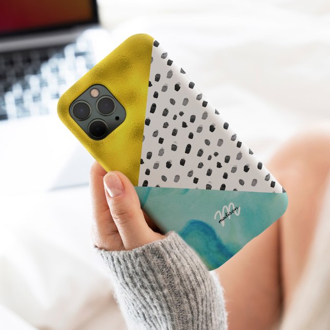 Aqua and Gold Mixed Media Monogrammed Case-Mate iPhone Case (Creator Uploaded)