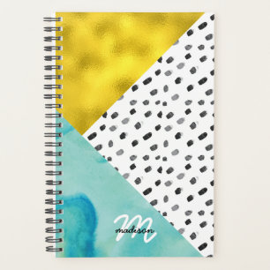 Aqua and Gold Mixed Media Monogrammed Planner