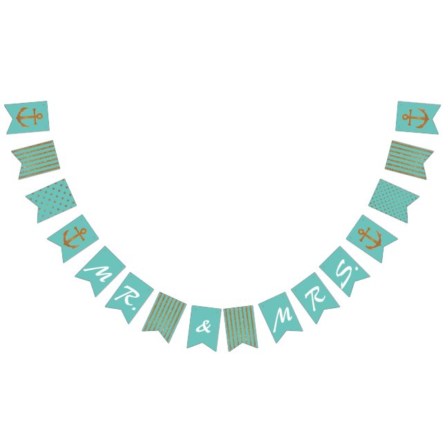 Aqua and Gold Nautical Wedding Bunting Bunting Flags (All)