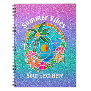 Aqua and Gold Ocean Palm Tree Summer Landscape Notebook