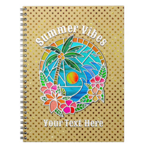 Aqua and Gold Ocean Palm Tree Summer Landscape Notebook