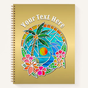 Aqua and Gold Ocean Palm Tree Summer Landscape Notebook