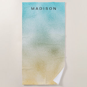 Aqua and Gold Ombre Foil Beach Towel