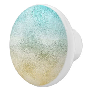Aqua and Gold Ombre Foil Ceramic Knob