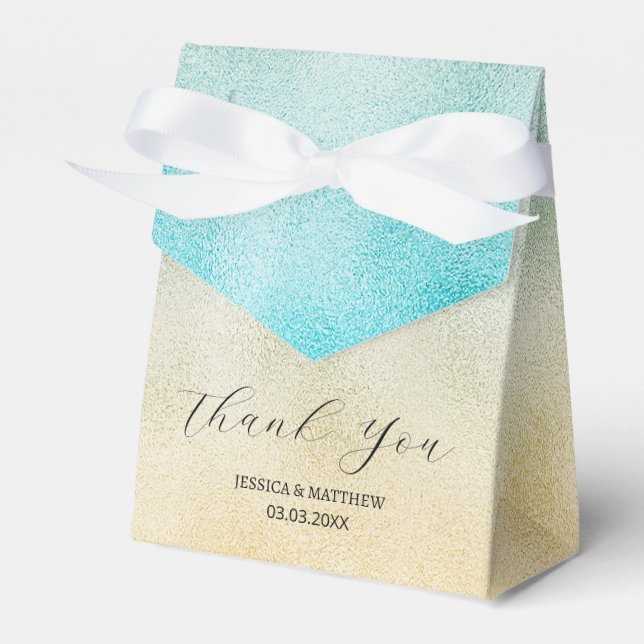 Aqua and Gold Ombre Foil Favor Box (Front Side)