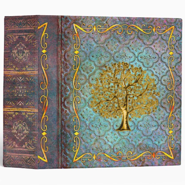 Aqua and Gold Tree of Life Ancient Tome Binder (Front/Spine)