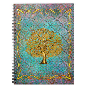 Aqua and Gold Tree of Life Ancient Tome Notebook