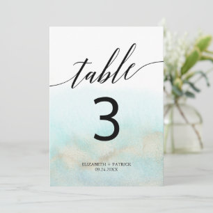 Aqua and Gold Watercolor Beach 5x7" Table Number