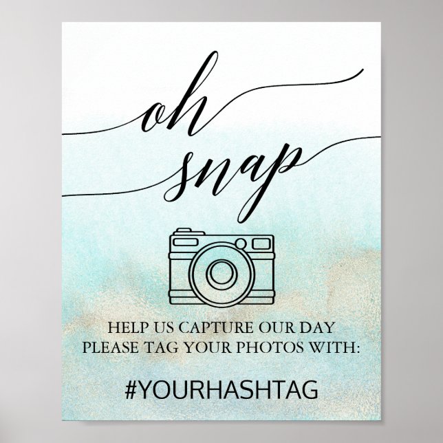 Aqua and Gold Watercolor Beach Oh Snap Sign (Front)