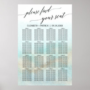 Aqua and Gold Watercolor Beach Seating Chart