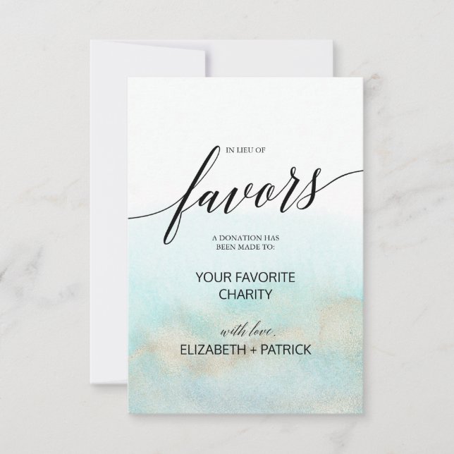 Aqua and Gold Watercolor In Lieu of Favours Card (Front)