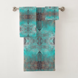 Aqua and Gray Geometric Pattern Towel Set