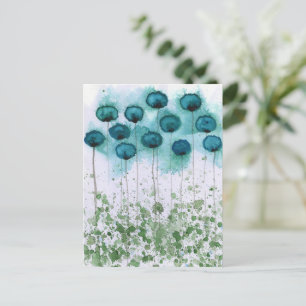 Aqua and Green Watercolor Poppies Postcard