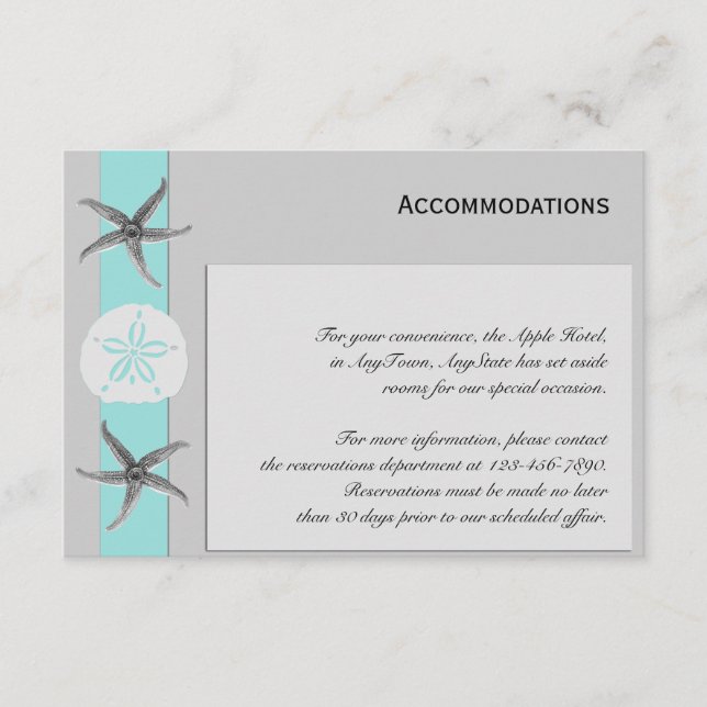 Aqua and Grey Band Starfish Accomodations Enclosure Card (Front)
