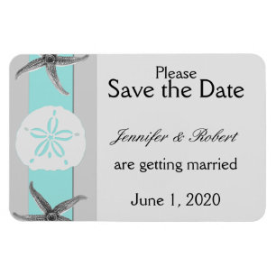 Aqua and Grey Band Starfish Save the Date Magnet