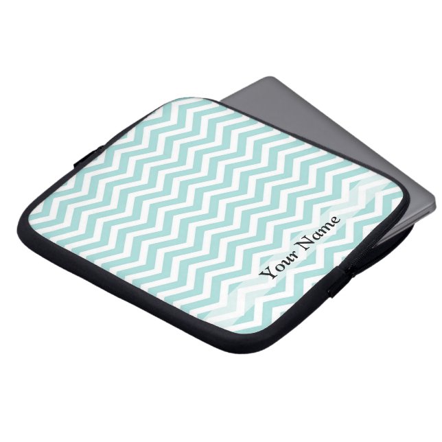 Aqua and grey chevron pattern laptop sleeve (Front Top)