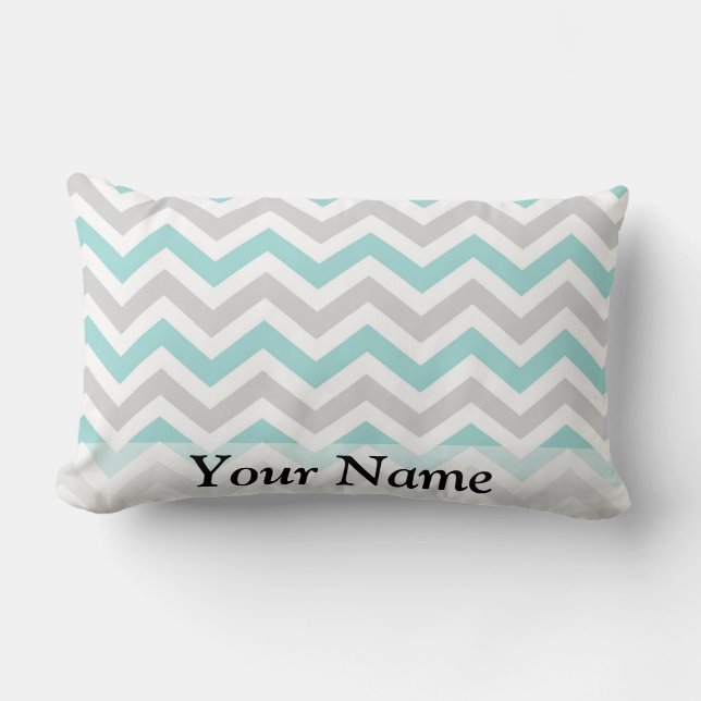 Aqua and grey chevron pattern lumbar pillow (Front)