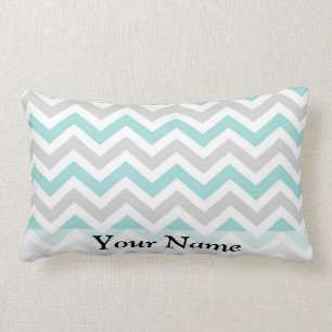Aqua and grey chevron pattern lumbar pillow