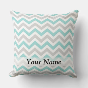 Aqua and grey chevron pattern throw pillow