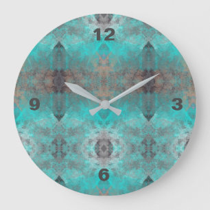 Aqua and Grey Geometric  Pattern Large Clock