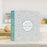 Aqua and Grey Quatrefoil Recipe Binder<br><div class="desc">Organize your favourite recipes in this sweet patterned binder with tons of personalization options! Featuring a chic colour palette of turquoise and grey,  the binder's front and back are covered in a modern,  hand-drawn quatrefoil pattern,  with a solid coral spine. Personalize the front and spine using the fields provided.</div>