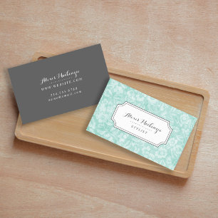 Aqua and Grey Vintage Floral Business Card