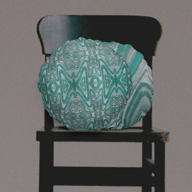 Aqua and Grey Wavy Layered Mineral Round Pillow (Creator Uploaded)