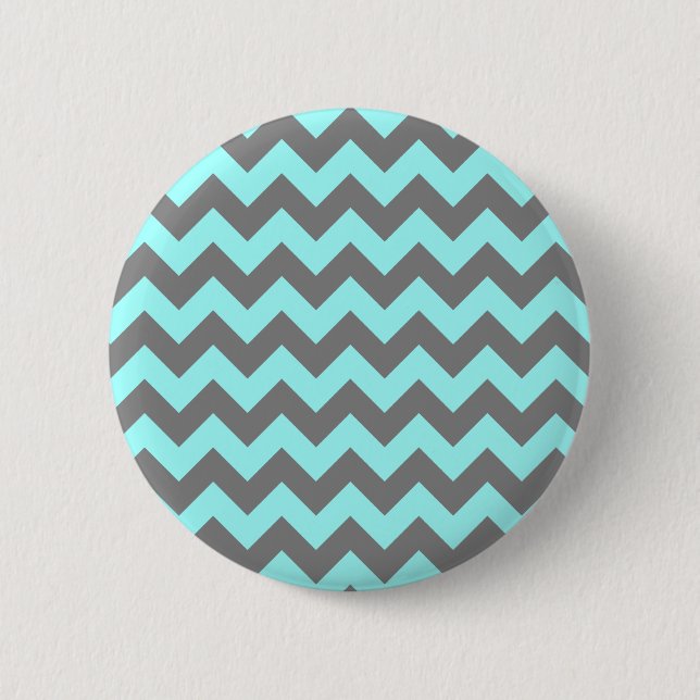 Aqua and Grey Zigzag 2 Inch Round Button (Front)
